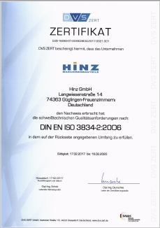 Zertifikat DIN 3834 W2